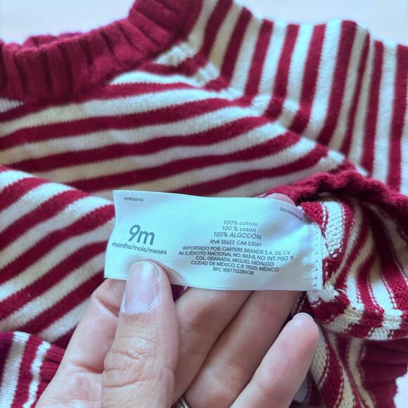 Carter's Boys 9 Month Red and White Striped Knit Outfit Sweater Pants Set - Picture 6 of 6